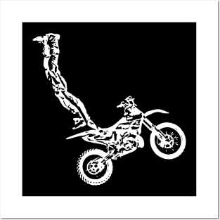 Motocross Jump Freestyle White Sketch Art Posters and Art